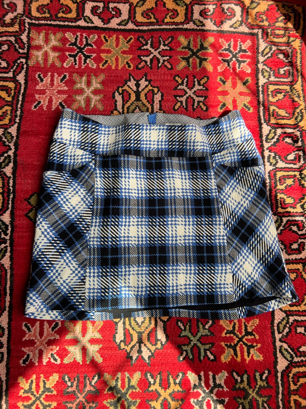 Maeve Blue, Black & White Tweed Plaid Mini Skirt